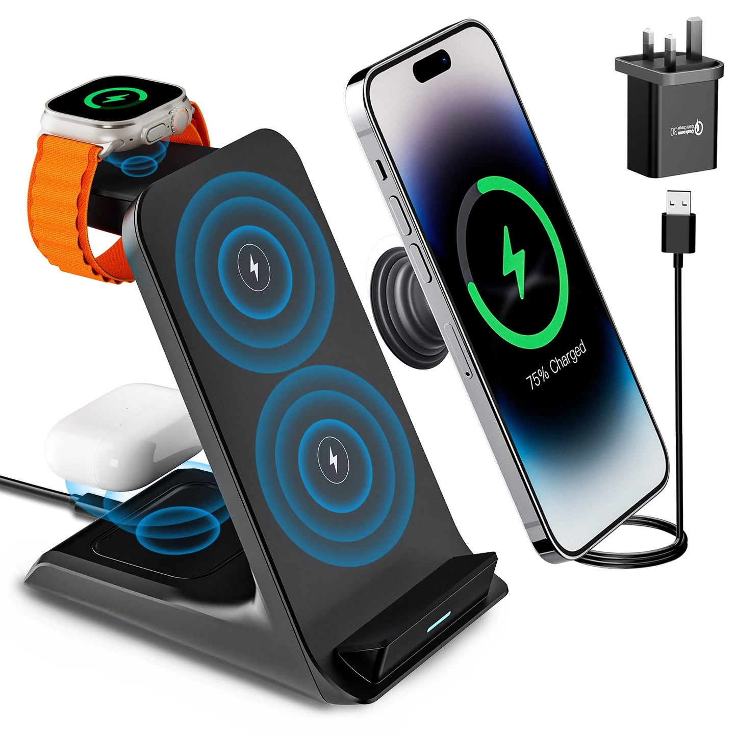 3 in 1 Wireless Charger Stand Fast Charging Station Dock